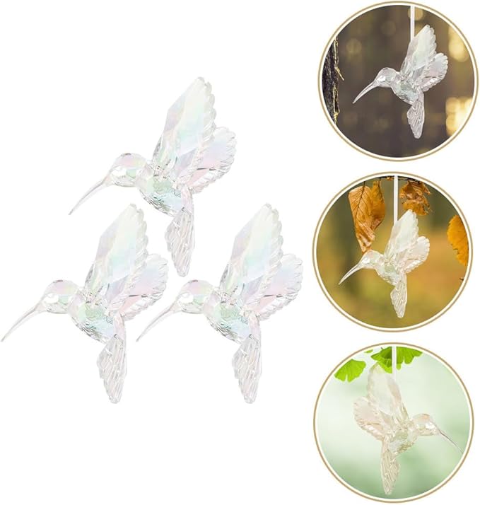Milisten Iridescent Hummingbird Ornament Set of 3 Acrylic Hanging Pendants 3.93X3.74X2.75 Inch Decorative Bird Home Garden Wall Ceiling Decor