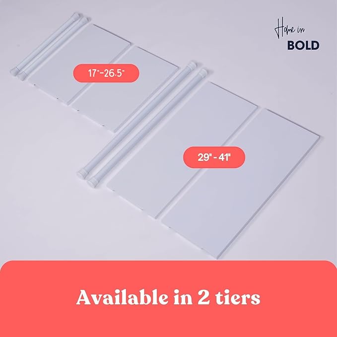 Tension Rod Shelving (17"-26.5" x 10") Expandable Closet Tension Shelf Storage Rack - No Drill Cabinet Tension Rod Shelf for Closet No-Slip