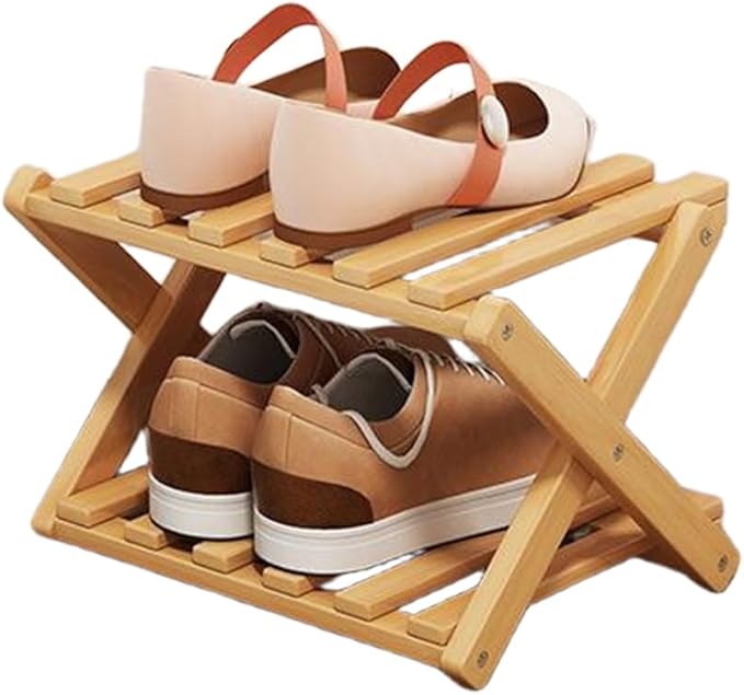 Simcat Bamboo Shoe Rack, Portable Folding Shoe Storage Rack,No Installation Free Standing Shoe Rack for Entryway, Closet, Dorm/Small Spaces (Double primary color)
