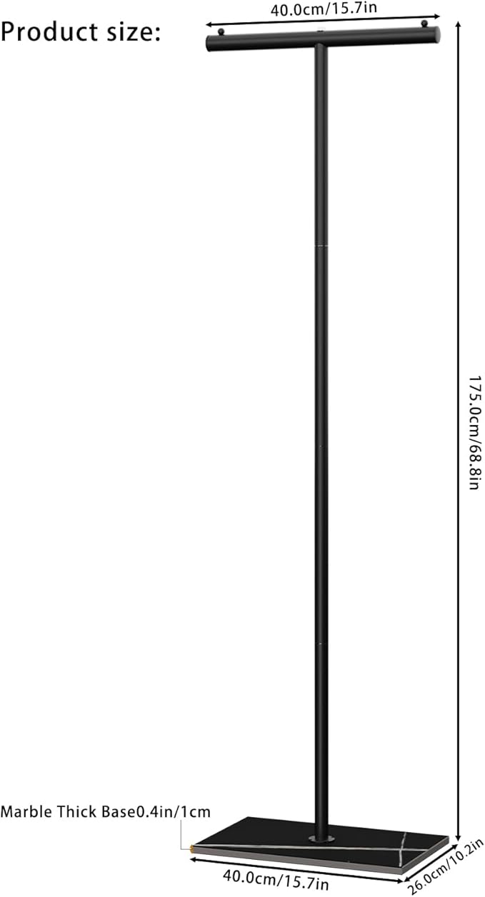 OUTBROS T-shaped Coat Rack Freestanding, Modern Clothes Rack with Rock Slab Base, Heavy-duty Metal Coat Hanging Rack for Boutiques, Hallway, Entryway, 68.9 Inches High, Black