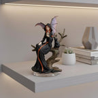 Comfy Hour 7.5" Gothic Fairy Witch Figurine, Fantasy Sorceress with Skull and Black Cat on Withered Tree, Spooky Home Office Desktop Decor, Hand-Cast Polyresin Statue, 1 Piec