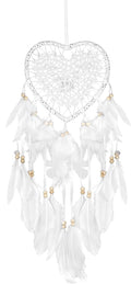 Dream Catcher,Lovely Heart Shape Dreamcatcher Handmade Lace Dream Catcher Feather Bead Wall Hanging Boho Woven Art Ornament Gift Craft Dreamcatcher Wind Chimes for Home Children Bedroom Decor (White)