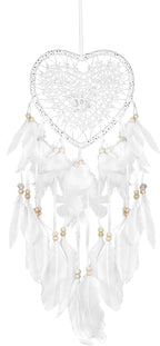 Dream Catcher,Lovely Heart Shape Dreamcatcher Handmade Lace Dream Catcher Feather Bead Wall Hanging Boho Woven Art Ornament Gift Craft Dreamcatcher Wind Chimes for Home Children Bedroom Decor (White)