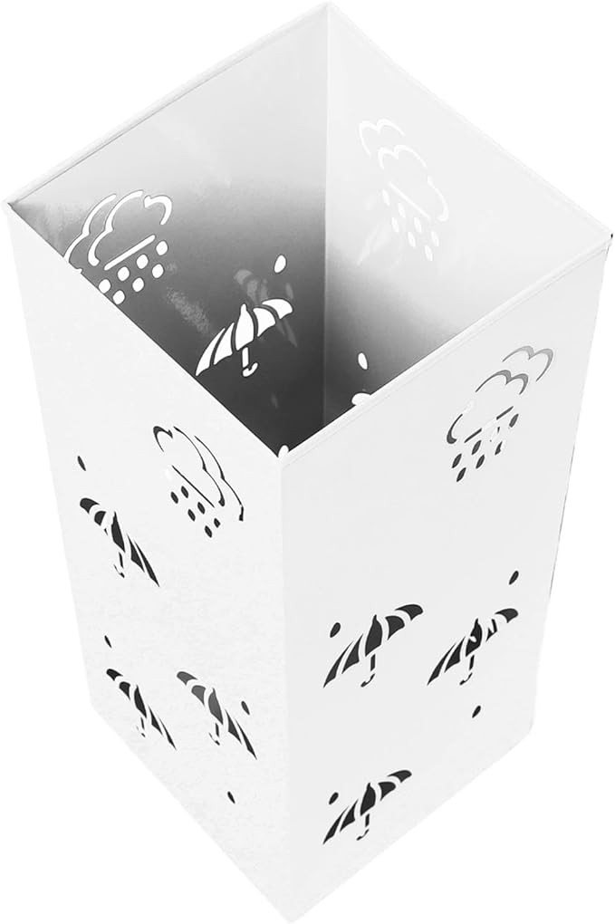 GLOGLOW Nan Metal Umbrella Stand, Carbon Steel, Stylish and Durable Umbrella Holder Bin for Entryway, Home, Office Spaces with 42x16x16cm Ornament (White)