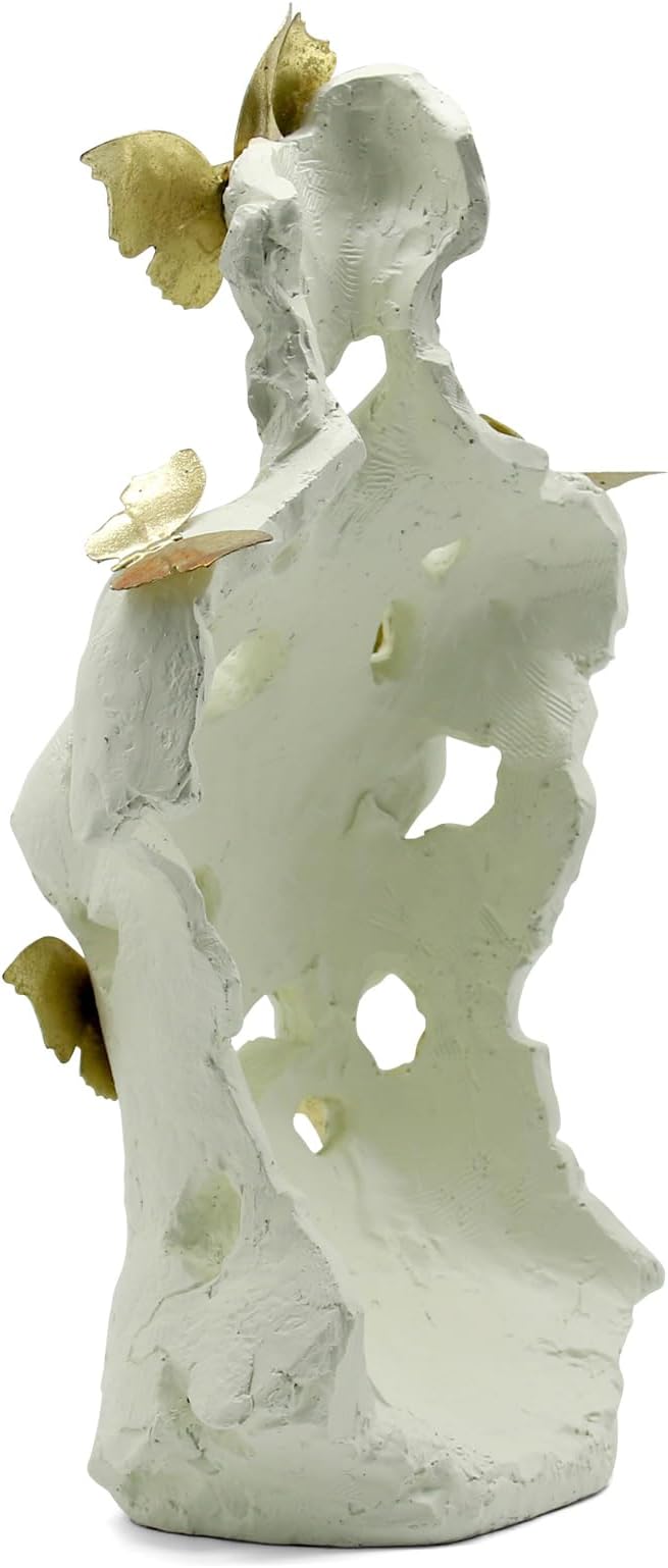 Lukitas Abstract Female Bust with Butterflies Sculpture, Aphrodite Statue, Body Figurine Art Decor, Beauty of Defects, Greek Goddess Bust Ornament for Office Living Room Desk Shelf, Beige, Resin 16"