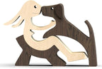 ISHINE Handmade Wooden Statue, Sitting Woman and Dog, Wood Decor Accents Craft Figurine for Bedroom Home Office Shelf Decor Gift Natural ECO Friendly