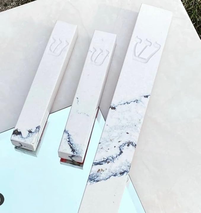 A&S Mezuzot Quartz Mezuzah Case with Engraved Shin Design Easy Peel and Stick Judaica Door Mezuza (White/Blue Veins, 7 Inches)