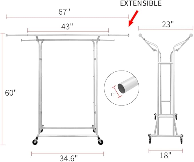 White Double Rod Garment Rack for Hanging Clothes, Rolling Clothes Organizer on Commercial Metal with Lockable Wheels Mobile Design for Coats Dresses