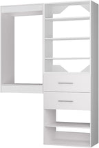 ROOMTEC Modular Closet System, 61" Wall Mounted Closet Organizer with Hanging Rods and Drawers, Wooden Tower for Walk-In Closets, Wardrobe Storage Kit, White