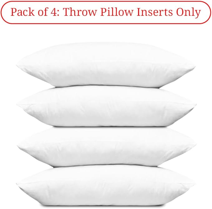 Covers & All Throw Pillow Inserts Only Pack of 4, Durable Soft Rectangle 20 x 26 Inches 65 GSM Non-Woven Fabric with 15D Silicon Fiber Filling, Universal uses for Home Decor Office Indoor Outdoor