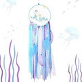 OurWarm Mermaid Dream Catcher for Girls Room Wall Decor, Big Handmade Blue Dreamcatcher with Colorful Feathers for Kids Bedroom Hanging Decor, Under The Sea Mermaid Birthday Baby Shower Party Supplies