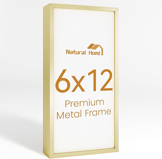6x12 Aluminum Metal Picture Frame,Tempered Glass Gold Photo Frame 6x12 for Family Photo,Posters,Art,Document to Wall Mount Horizontally or Vertically