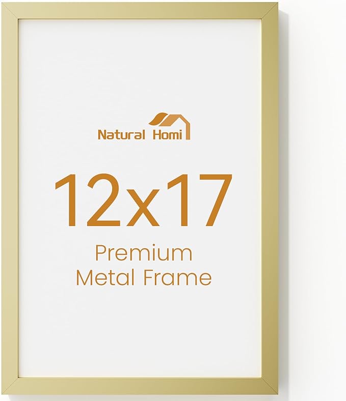 12x17 Aluminum Metal Picture Frame,Tempered Glass Gold Photo Frame 12x17 for Family Photo,Posters,Art,Document to Wall Mount Horizontally or Vertically