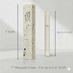 SURI Mezuzah for Door – 7 Inch Terrazzo Pink Concrete Mezuzah Case with Printed Scroll, Self-Stick Jewish Entry Design, Fits a 6 Inch Scroll, Gift Box Included