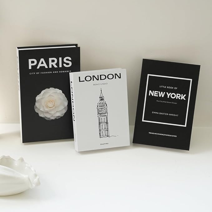 3 PCS Faux Decorative Books for Home Decor-Coffee Table Books Decor-Aesthetic Fake/Faux Books for Decoration,libros Decoration for Coffee Table, Shelf Accessories (3-Mix-Paris Newyork London)