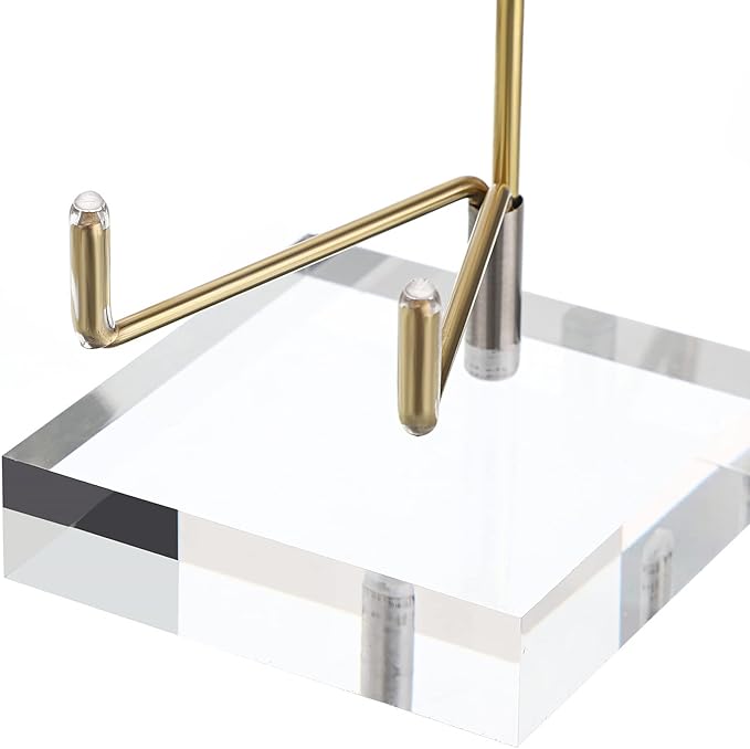 Hipiwe Clear Acrylic Display Stand Holder with Adjustable Metal Arms Display Easel Stands for Gemstones Fossils Minerals Agate Slabs Plates Crystals Saucers Collectibles, 2.4x2.4x4.1 inch
