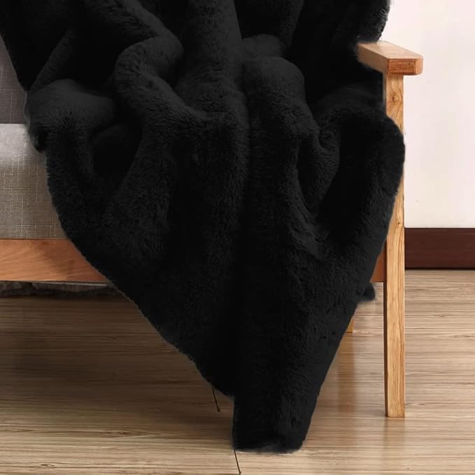 Black Washable Area Rugs 6x9 Rugs for Living Room Faux Rabbit Fuzzy Fur Rug for Bedroom Nursery Rugs Room Décor