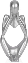 Sandstone Resin Thinker Style Abstract Sculpture Statue Collectible Figurines Home Office Bookshelf Desktop Decor (Small Silver, Focus)