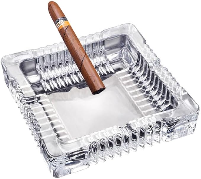 Handmade Glass Ashtray, Ashtray Ash Holder for Indoor or Outdoor Patio Desktop Office Smokers, Ash Tray for Tabletop Home Office Decor (Crystal, L)