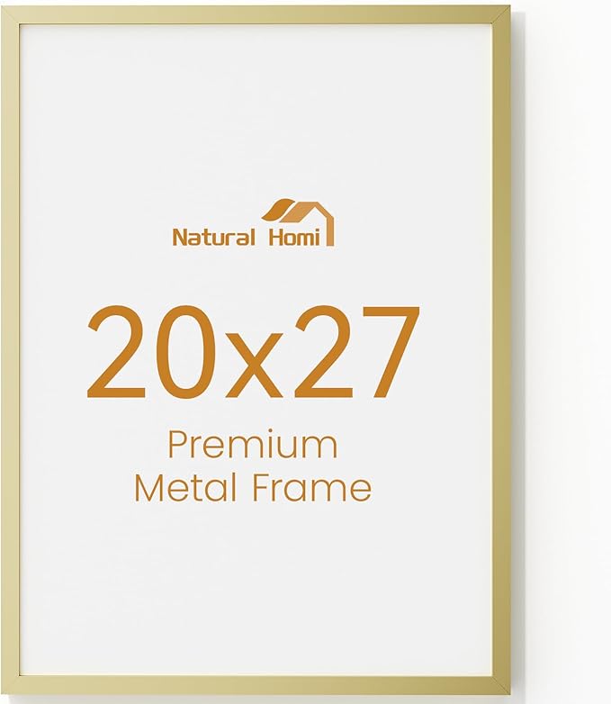 20x27 Aluminum Metal Picture Frame,Tempered Glass Gold Photo Frame 20x27 for Family Photo,Posters,Art,Document to Wall Mount Horizontally or Vertically