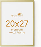 20x27 Aluminum Metal Picture Frame,Tempered Glass Gold Photo Frame 20x27 for Family Photo,Posters,Art,Document to Wall Mount Horizontally or Vertically