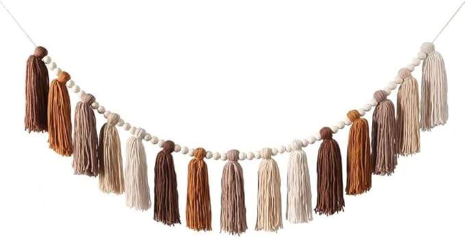 Boho Yarn Tassel, Wood Bead Wall Hanging Tassel with Versatile Decor for Easter, Valentine's Day, Christmas, Party
