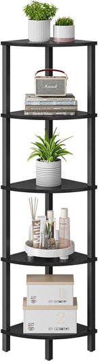 VIMBER Corner Shelf, 5-Tier Corner Bookshelf, Industrial Corner Ladder Shelf, Modern Display Shelf for Living Room, Bedroom, Kitchen, Home Office, Black UJSJ001B