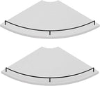 JJL Corner Shelf Wall Mounted, 12 Inches 2-Tier Floating Corner Shelf, Fan-Shaped Rustic Wood Decor with Fence, White Floating Shelves for Apartment Bedroom Kitchen Bathroom