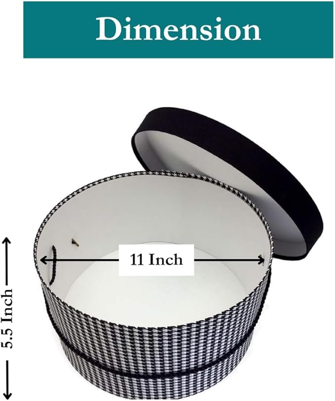 Sarah's Hat Boxes Classic Houndstooth Hat Box – 11" x 5.5" (Dia. x Ht.) Handmade in USA – Odorless Non-Toxic Adhesive, Cording Handle – Premium Storage for Hats & Accessories