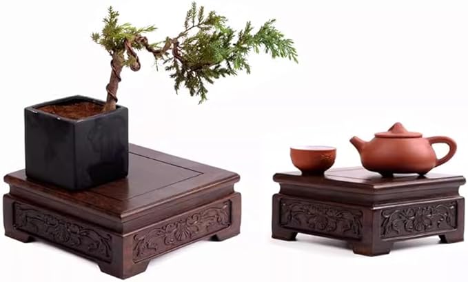 GOLDY&WENDY Vintage Indoor Home Decor Display Stand Square Solid Wood Black Catalpa Vase Plant Teapot Pedestal Base