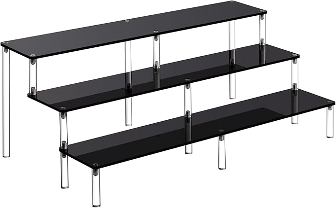 HENABLE Black 14.8 IN Large Acrylic Perfume Organizer Stand, Clear Display Risers for Perfume, Cologne, Cosmetic, Skincare, Funko POP, Dessert Display, Cupcake Stand Holder