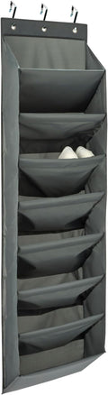 Amazon Basics 8 Tier Over the Door Shoe Organizer, Large Capacity Space Saving Hanging Shoe Storage for Closet and Dorm, Dark Grey