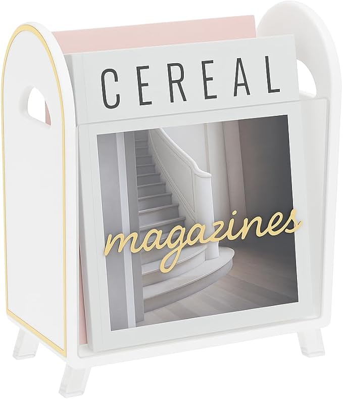 Khen Acrylic Magazine Rack Holder & Gold Trim - 12.40" x 10" x 4.49" - Crystal Lucite Clear - Shatterproof - Open Top - Space Saver - For Magazines, Publications, Office Desk, Reception, Waiting Room