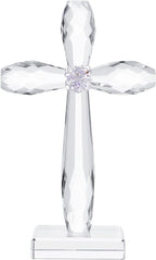 YWHL Crystal Standing Cross Decor, Religious Easter Gifts for Women Men, Handmade Glass Holy Cross Collectible Figurines for Home Decoration, Christmas Decoration for Pary