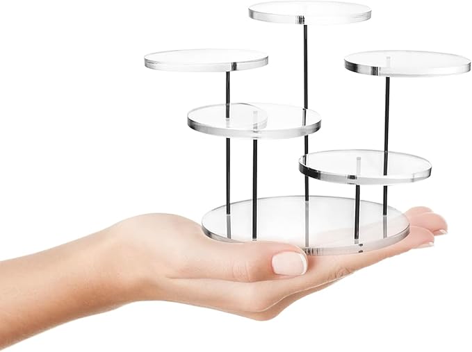 QWORK Round Acrylic Products Display Riser Stands, 5 Tier Displaying Risers Display Stands for Rings Earrings and Mini Figurines, Clear 1 Pack