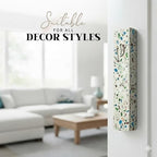 SURI Mezuzah for Door – 6 Inch Terrazzo Turquoise Concrete Mezuzah Case with Printed Scroll, Self-Stick Jewish Entry Design, Fits a 5 Inch Scroll, Gift Box Included