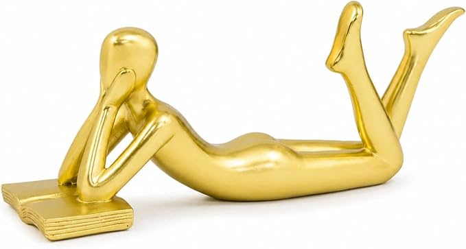 Gold Reading Statue Style B, Abstract Reader Figurine, Resin Book Decor for Bookshelf, Coffee Table, Desk Shelf Decor, Gift for Book Lovers