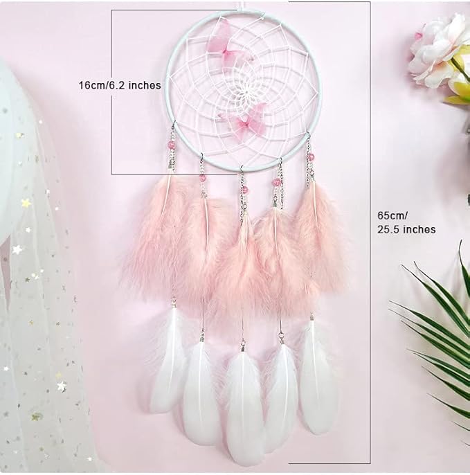 Pink Butterfly Dream Catcher Wall Decor, Girls DreamCatchers Wall Hanging Ornaments for Bedroom Home Decor Festival Gift