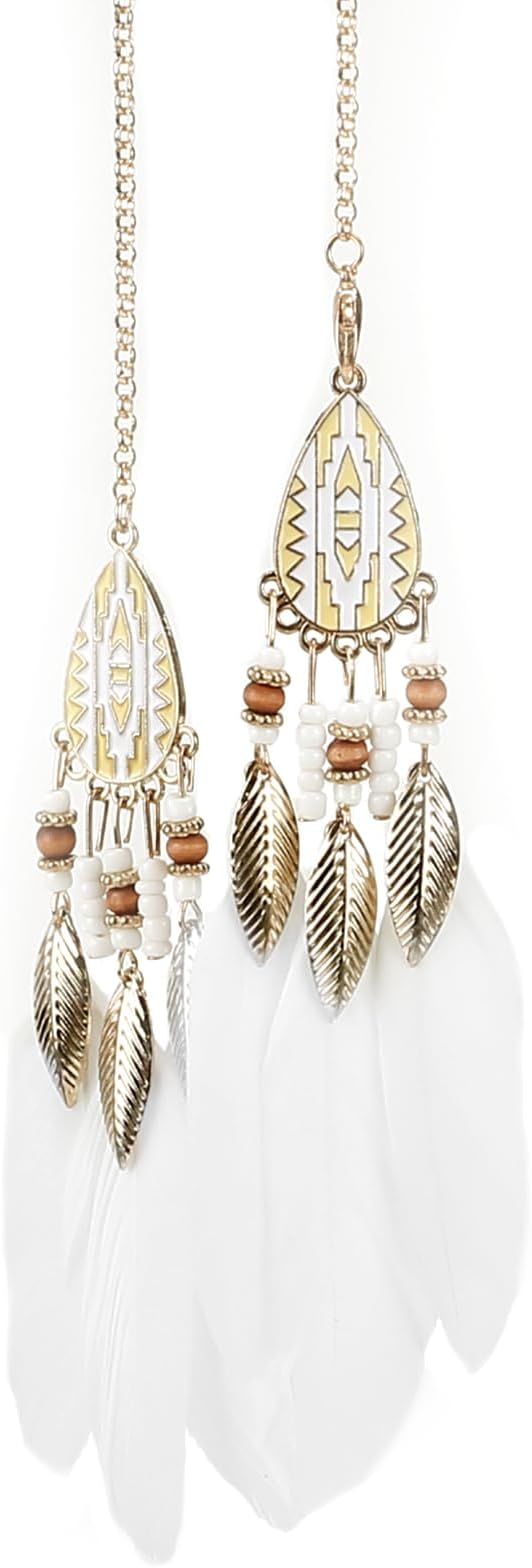Mini Dream Catcher Car Interior Rearview Mirror Hanging Decor Nature Feather Small Boho Car Charms Pendant Accessories (New White)