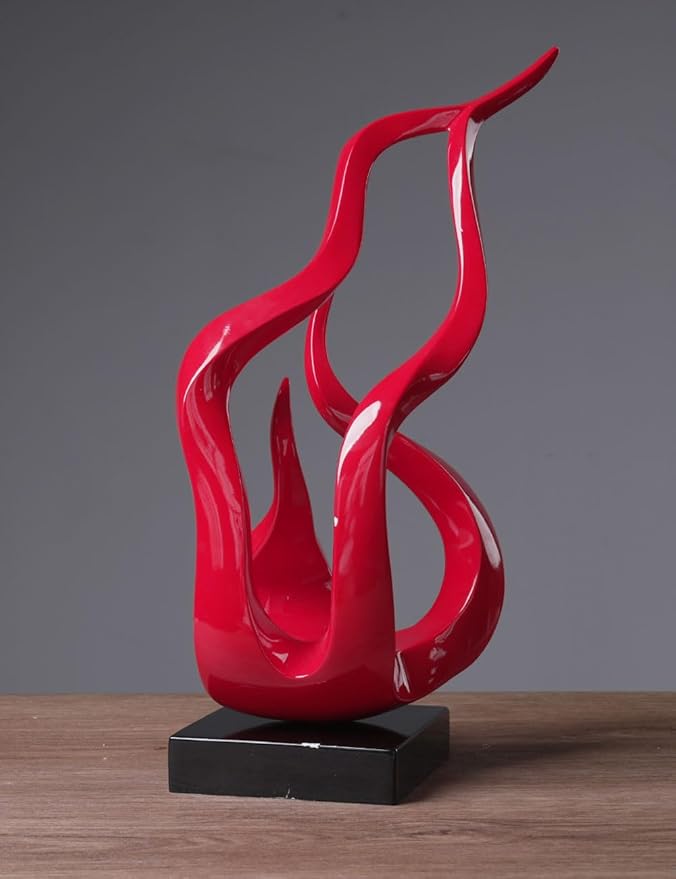Abstract Sculpture Decor Modern Art Gift Holy Flame Figurine Statue for Bookshelf Table Desktop Office Red 16.5 Inch