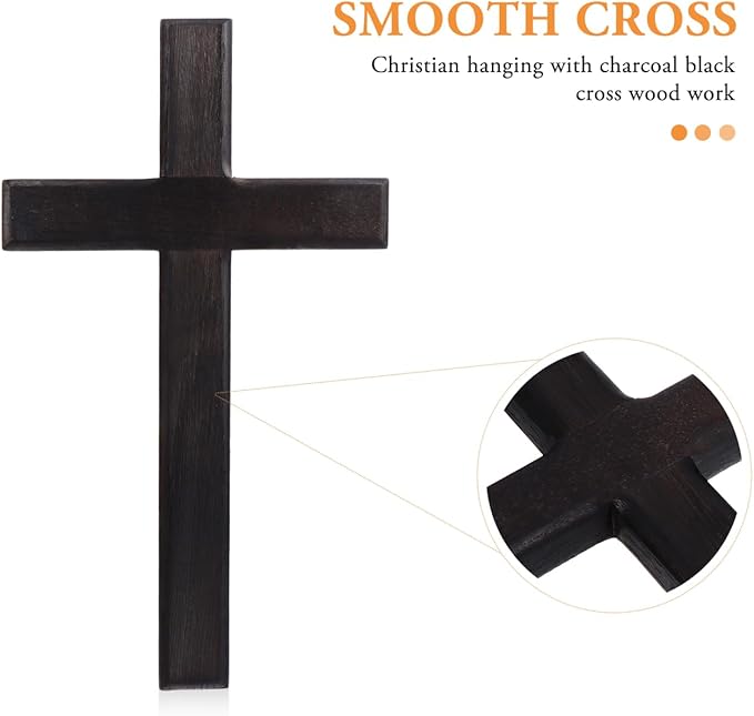 BESPORTBLE Cross for Wall Decor: 11 Inch Large Wooden Crosses Hanging Art for Home Bedroom Prayer Room Rustic Christian Catholic Metal Iron Crucifix Wood Black Craft