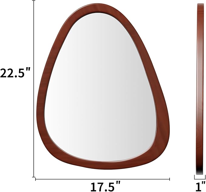 22.5" x 17.5" Irregular Wall Mirror, Wood Frame Asymmetrical Decorative Wall Wooden Mirror for Living Room Bedroom Entryway Bathroom Hallway Home Decor