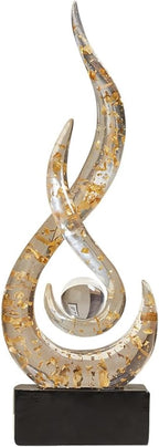 Modern Abstract Art Table Decoration,Resin Flame Statue Modern Centerpiece Ornaments for Living Room Great Gift Idea Home Decor,Collectibles (White+Gold)
