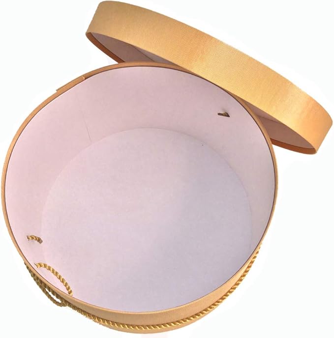 Sarah's Hat Boxes Classic Gold Hat Box – 14.75" x 7.5" (Dia. x Ht.) Handmade in USA – Odorless Non-Toxic Adhesive, Cording Handle – Premium Storage for Hats & Accessories