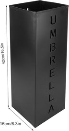 Freestanding Square Metal Umbrella Stand, Umbrella Holder Rack for Entryway, Rustproof Powder Coated Steel Umbrella Bucket with Hollow Design for Quick Drying, Black