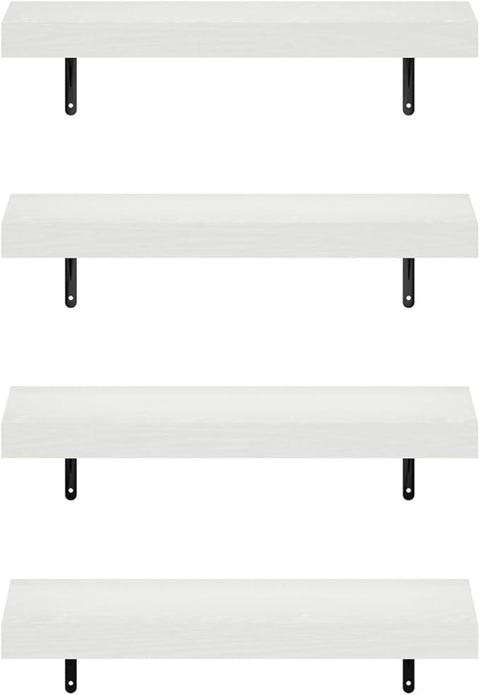Furinno Tanna Floating Shelves for Wall Set of 4, 22-Inch Wall Shelf, Triple Thick Floating Mounted Shelf, for Bathroom, Home Office, Living Room, White Texture
