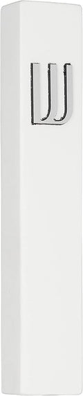A&S Mezuzot Modern Concrete Mezuzah Case with Scroll, Easy Peel and Stick Mezuza (White+ Silver Shin, 7 Inches)