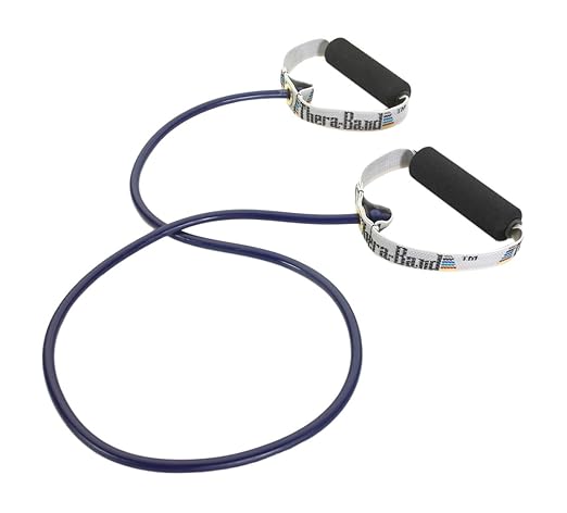 THERABAND Resistance Tubing with Soft Handles, Blue, Extra Heavy Level, 48" Latex Stretch Resistance Bands for Exercise, Professional Workout Bands for Upper & Lower Body, Color-Coded Levels