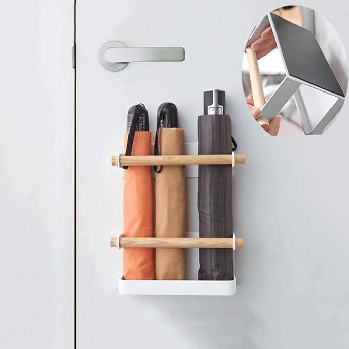 WANLIAN Wall Mounted Umbrella Stand - Wrought Iron Rack With Magnet Adsorption - Space Saving Organizer for Long and Short Umbrellas - Hallway Home Office, White
