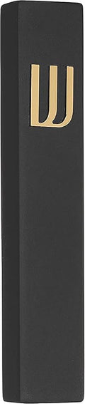 A&S Mezuzot Modern Concrete Mezuzah Case with Scroll, Easy Peel and Stick Mezuza (Black+ Gold Shin, 11 Inches)